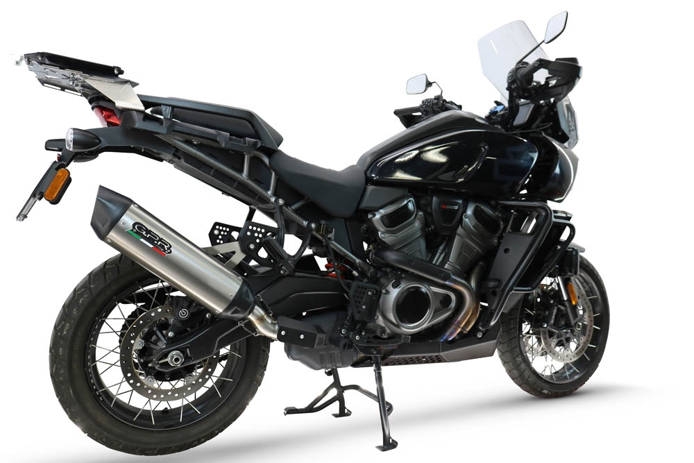 GPR escape compatible con Harley Davidson Pan America 1250 2020-2024, Furore-X Titanio, Escape legal, homologado, silenciador con db killer desmontable y tubo de conexión específico 