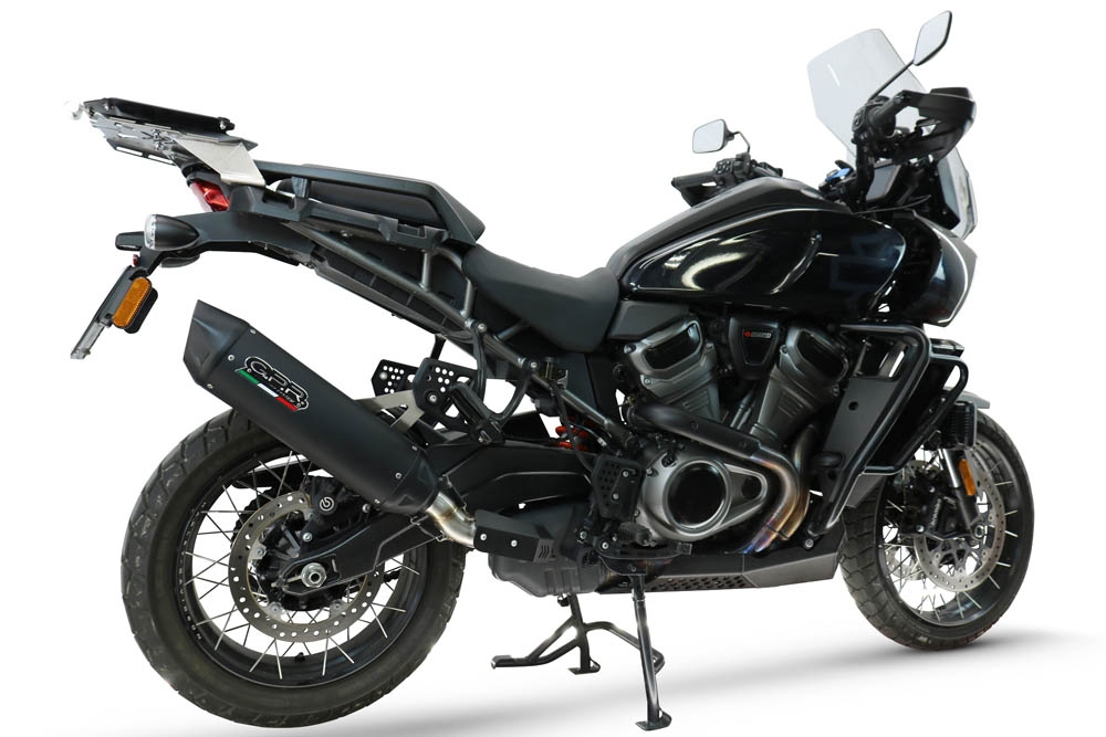 GPR escape compatible con Harley Davidson Pan America 1250 2020-2024, Furore-X Titanio Nero, Escape legal, homologado, silenciador con db killer desmontable y tubo de conexión específico 