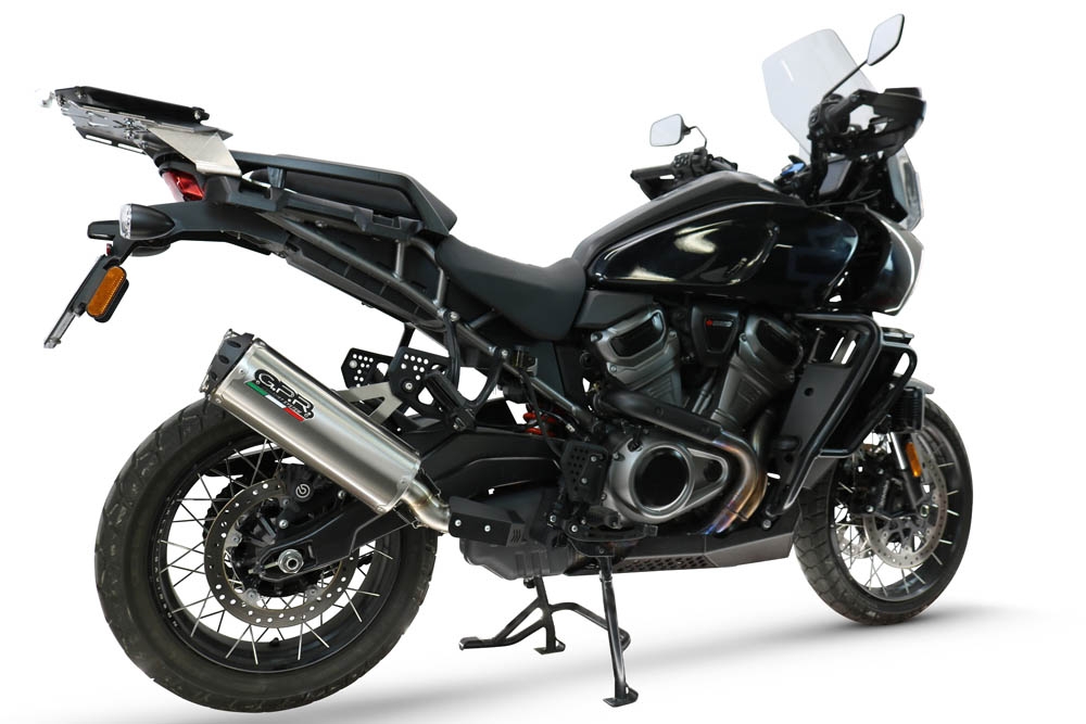 GPR escape compatible con Harley Davidson Pan America 1250 2020-2024, Hyper Dual Black Titanium, Escape legal, homologado, silenciador con db killer desmontable y tubo de conexión específico 