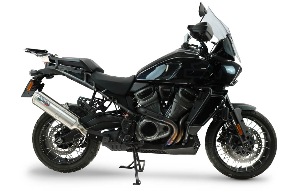 GPR escape compatible con Harley Davidson Pan America 1250 2020-2024, Satinox , Escape legal, homologado, silenciador con db killer desmontable y tubo de conexión específico 