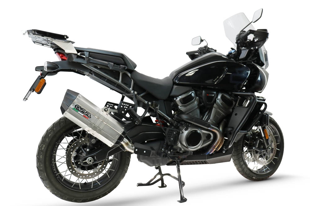 GPR escape compatible con Harley Davidson Pan America 1250 2020-2024, Hyper Sonic Titanium, Escape legal, homologado, silenciador con db killer desmontable y tubo de conexión específico 