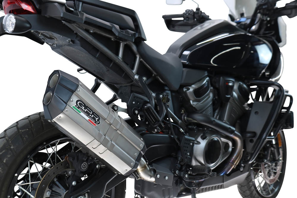 GPR escape compatible con Harley Davidson Pan America 1250 2020-2024, Hyper Sonic Titanium, Escape legal, homologado, silenciador con db killer desmontable y tubo de conexión específico 