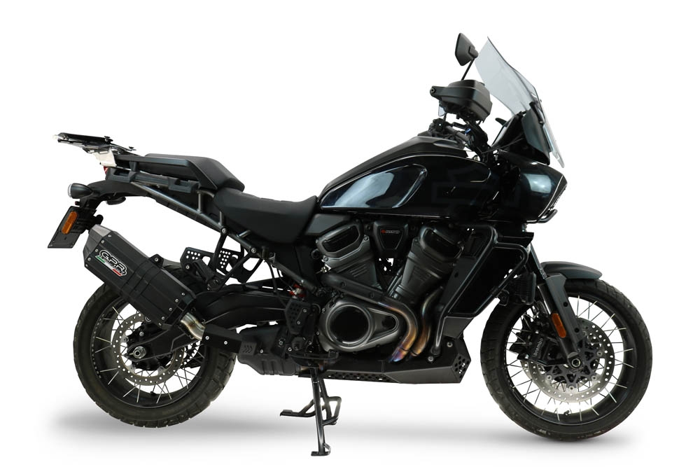 GPR escape compatible con Harley Davidson Pan America 1250 2020-2024, Hyper Sonic Black Titanium, Escape legal, homologado, silenciador con db killer desmontable y tubo de conexión específico 