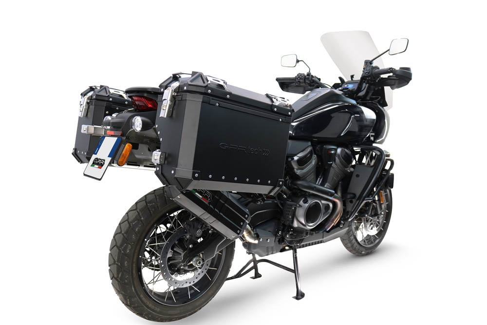 GPR escape compatible con Harley Davidson Pan America 1250 2020-2024, Hyper Sonic Black Titanium, Escape legal, homologado, silenciador con db killer desmontable y tubo de conexión específico 