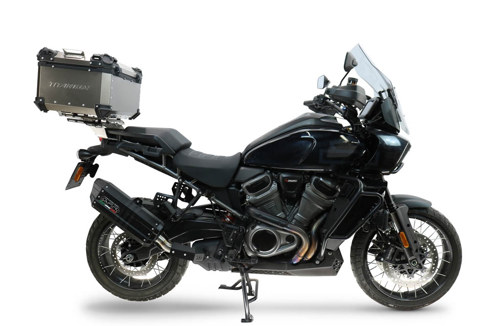 GPR escape compatible con Harley Davidson Pan America 1250 2020-2024, Hyper Sonic Black Titanium, Escape legal, homologado, silenciador con db killer desmontable y tubo de conexión específico 