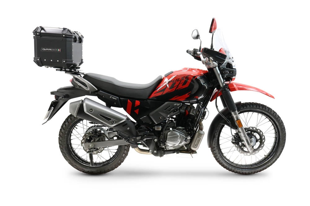 Baúl GPR TECH compatible con  Hero Xpulse 200 BS6 4V 2021/2024 E5 Baúl Alpi-Tech en aluminio, color negro con placa específica incluida Capacidad Litros 26