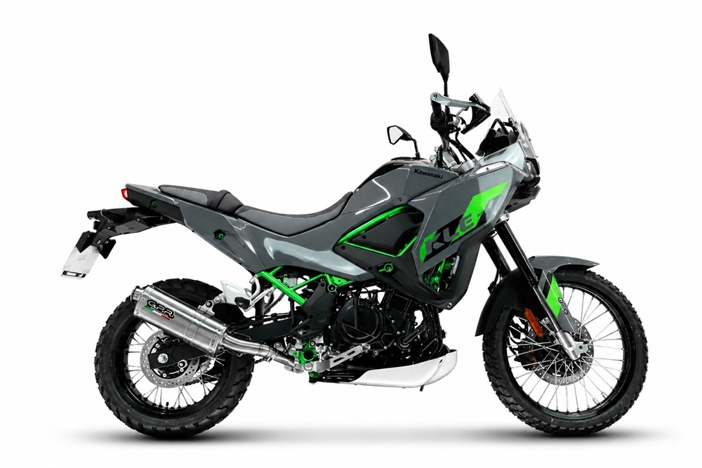 GPR escape compatible con Kawasaki KLE 500 2026-2027, Dune Triovale Titanio, Escape legal, homologado, silenciador con db killer desmontable y tubo de conexión específico 