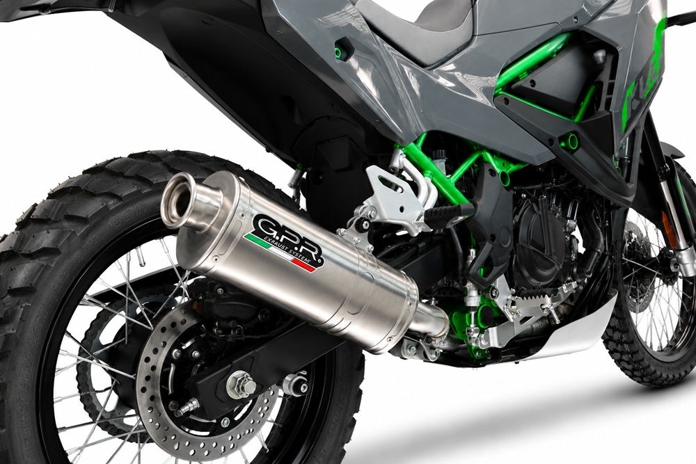 GPR escape compatible con Kawasaki KLE 500 2026-2027, Dune Triovale Titanio, Escape legal, homologado, silenciador con db killer desmontable y tubo de conexión específico 