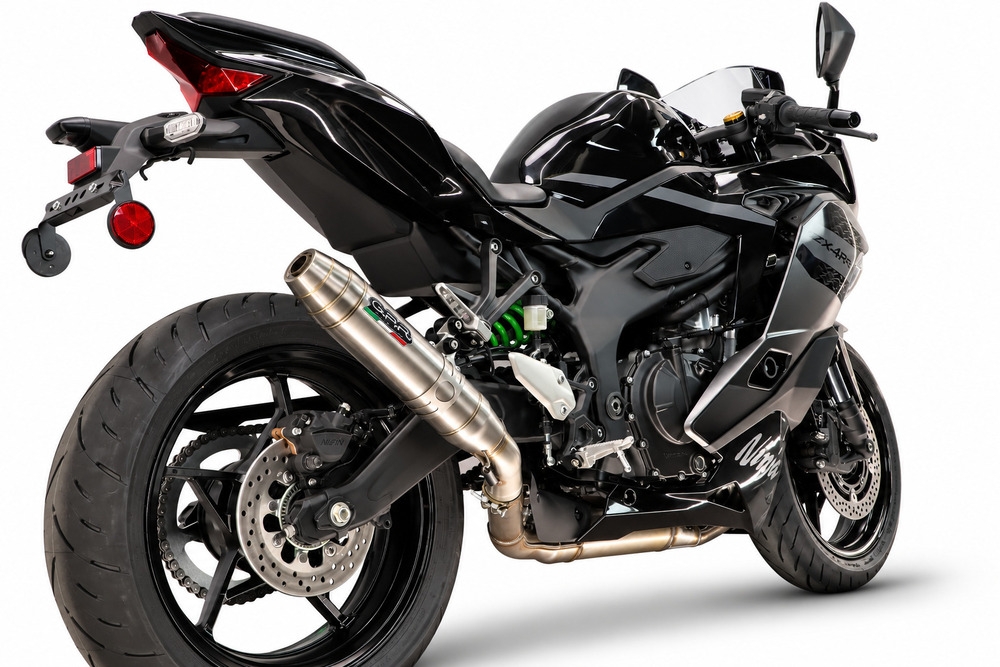 GPR escape compatible con Kawasaki Ninja ZX-4R 2023-2026, Deeptone Inox, Escape legal, homologado, silenciador con db killer desmontable y tubo de conexión específico 