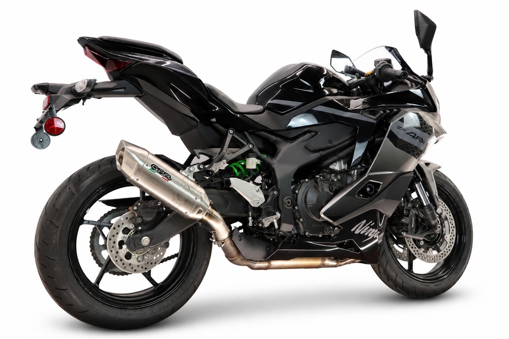 GPR escape compatible con Kawasaki Ninja ZX-4R 2023-2026, Furore-X Acciaio Inox, Escape legal, homologado, silenciador con db killer desmontable y tubo de conexión específico 