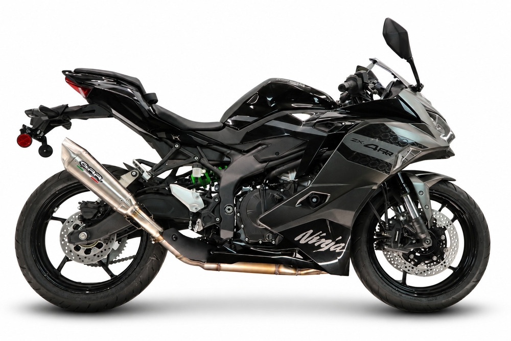 GPR escape compatible con Kawasaki Ninja ZX-4R 2023-2026, GP-Revo Titanium, Escape legal, homologado, silenciador con db killer desmontable y tubo de conexión específico 