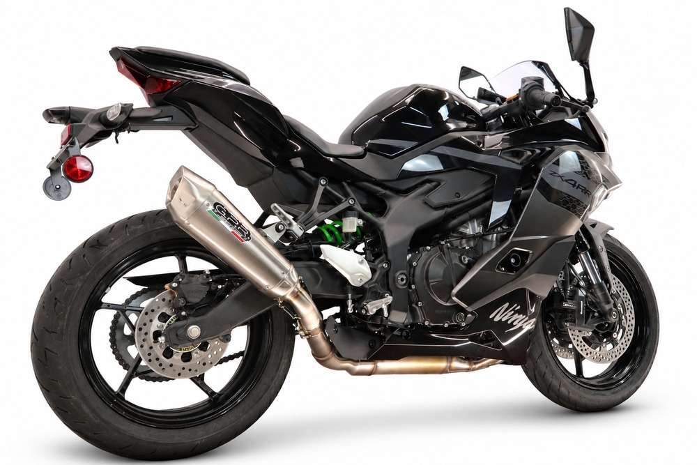 GPR escape compatible con Kawasaki Ninja ZX-4R 2023-2026, GP-Revo Titanium, Escape legal, homologado, silenciador con db killer desmontable y tubo de conexión específico 