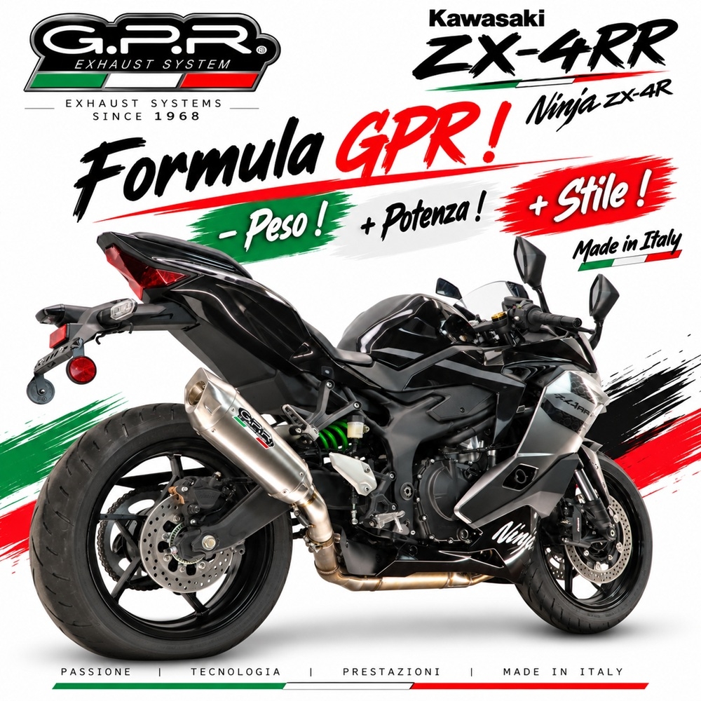 GPR escape compatible con Kawasaki Ninja ZX-4R 2023-2026, GP-Revo Titanium, Escape legal, homologado, silenciador con db killer desmontable y tubo de conexión específico 