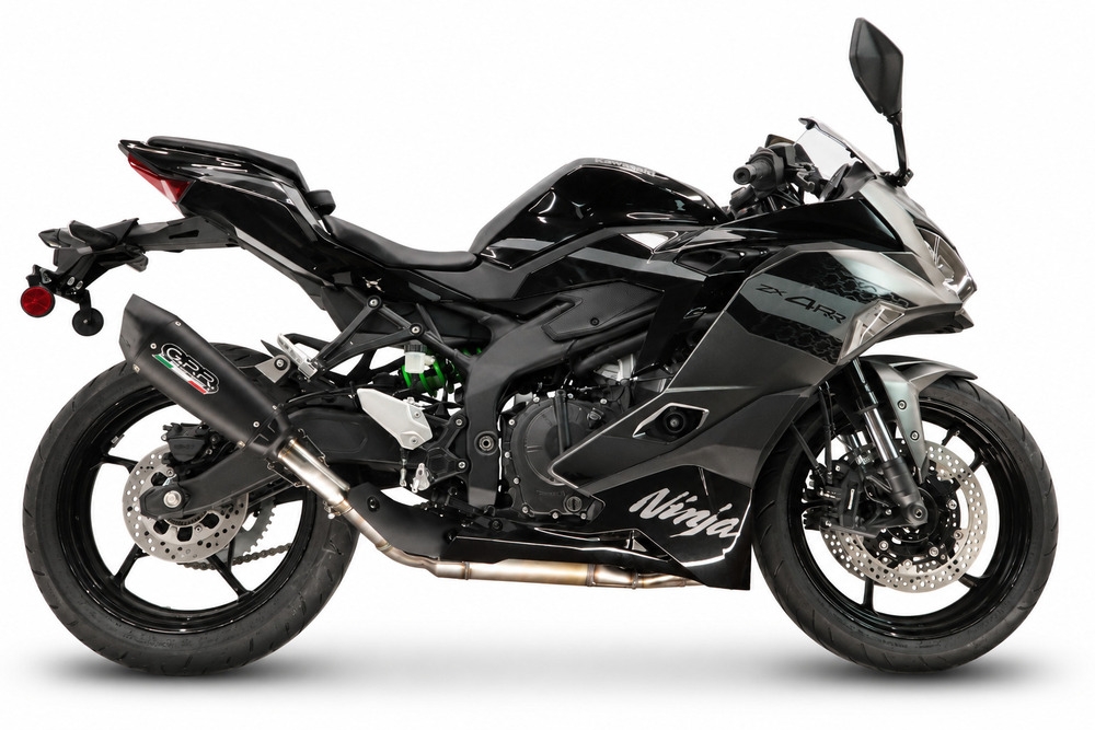 GPR escape compatible con Kawasaki Ninja ZX-4R 2023-2026, GP-Revo Black Titanium, Escape legal, homologado, silenciador con db killer desmontable y tubo de conexión específico 