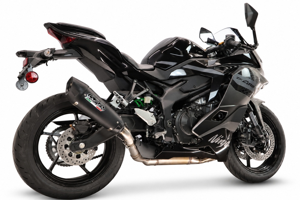 GPR escape compatible con Kawasaki Ninja ZX-4R 2023-2026, GP-Revo Black Titanium, Escape legal, homologado, silenciador con db killer desmontable y tubo de conexión específico 