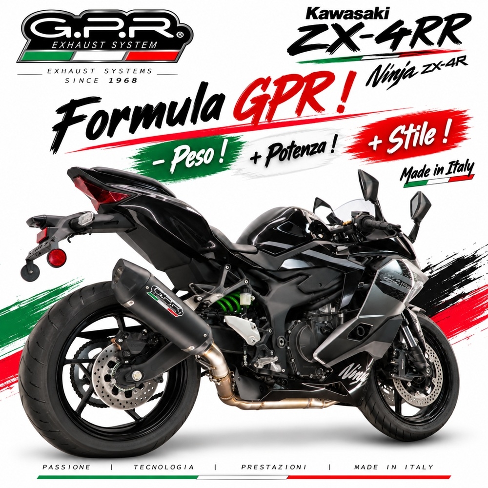 GPR escape compatible con Kawasaki Ninja ZX-4R 2023-2026, GP-Revo Black Titanium, Escape legal, homologado, silenciador con db killer desmontable y tubo de conexión específico 