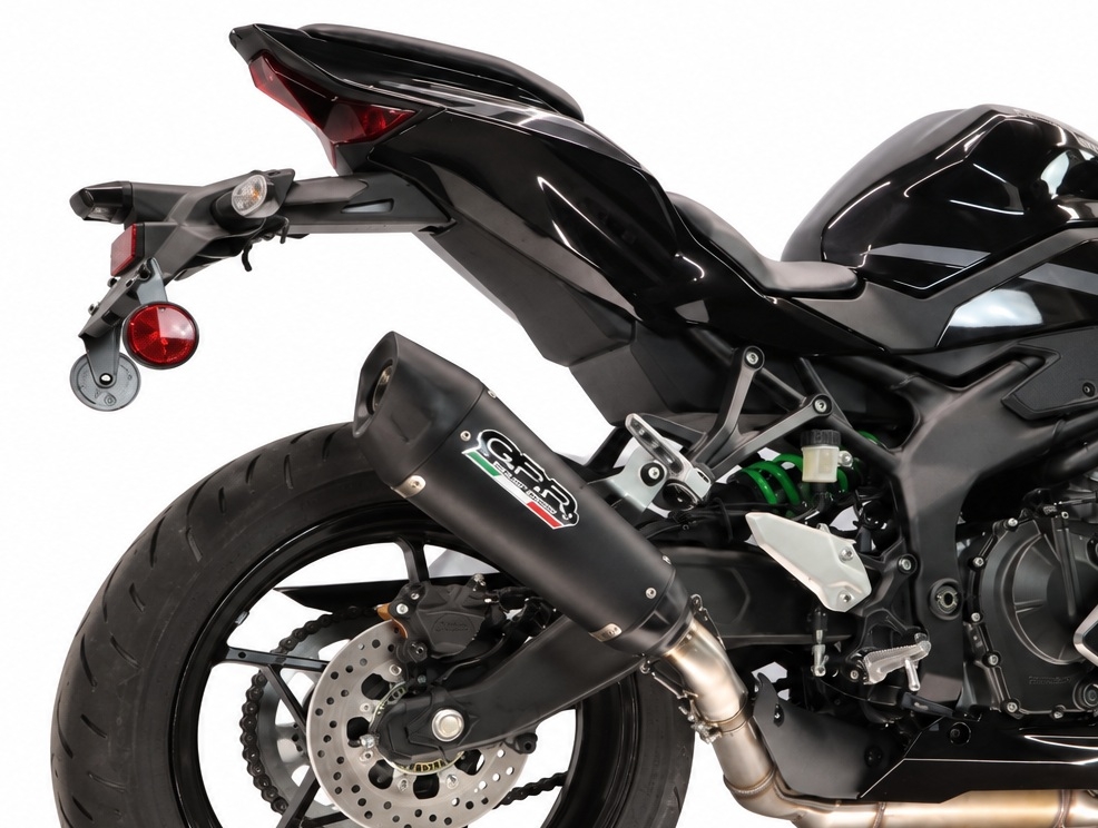 GPR escape compatible con Kawasaki Ninja ZX-4R 2023-2026, GP-Revo Black Titanium, Escape legal, homologado, silenciador con db killer desmontable y tubo de conexión específico 