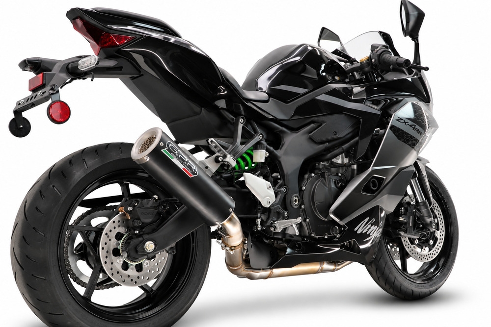 GPR escape compatible con Kawasaki Ninja ZX-4R 2023-2026, RP-M3 Black Titanium, Escape legal, homologado, silenciador con db killer desmontable y tubo de conexión específico 