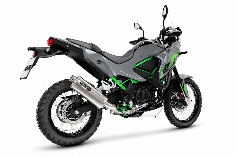 GPR escape compatible con Kawasaki KLE 500 2026-2027, Dune Triovale Titanio, Escape legal, homologado, silenciador con db killer desmontable y tubo de conexión específico 