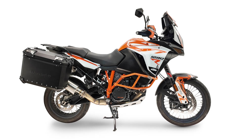 GPR TECH compatible con  Ktm Lc 8 Adventure 1190 2013/2016 e3 Par de maletas laterales en aluminio con lado derecho contorneado, color negro con portaequipajes específico Capacidad 38 LT. + 32 LT.