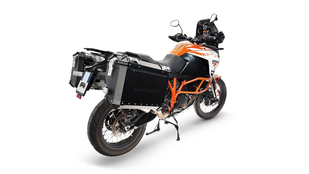 GPR TECH compatible con  Ktm Lc 8 Adventure 1190 2013/2016 e3 Par de maletas laterales en aluminio con lado derecho contorneado, color negro con portaequipajes específico Capacidad 38 LT. + 32 LT.