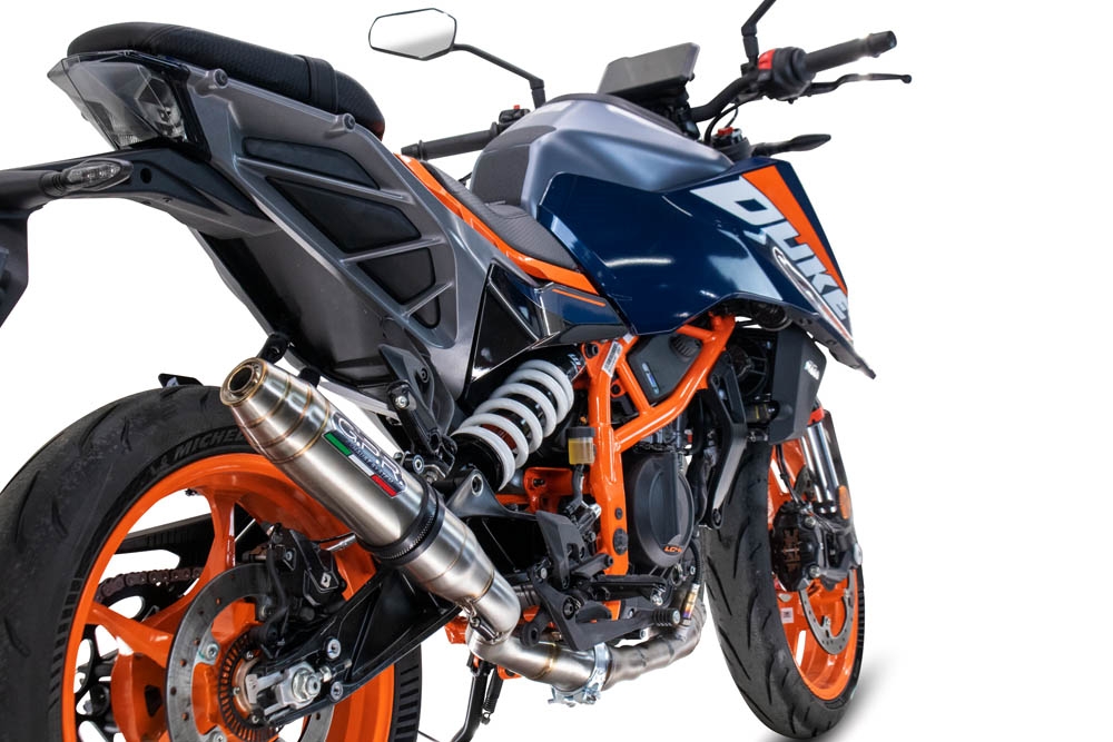 Escape compatible con Ktm Duke 200 2024-2025, Deeptone Inox, Escape legal, homologado, silenciador con db killer desmontable y tubo de conexión específico 