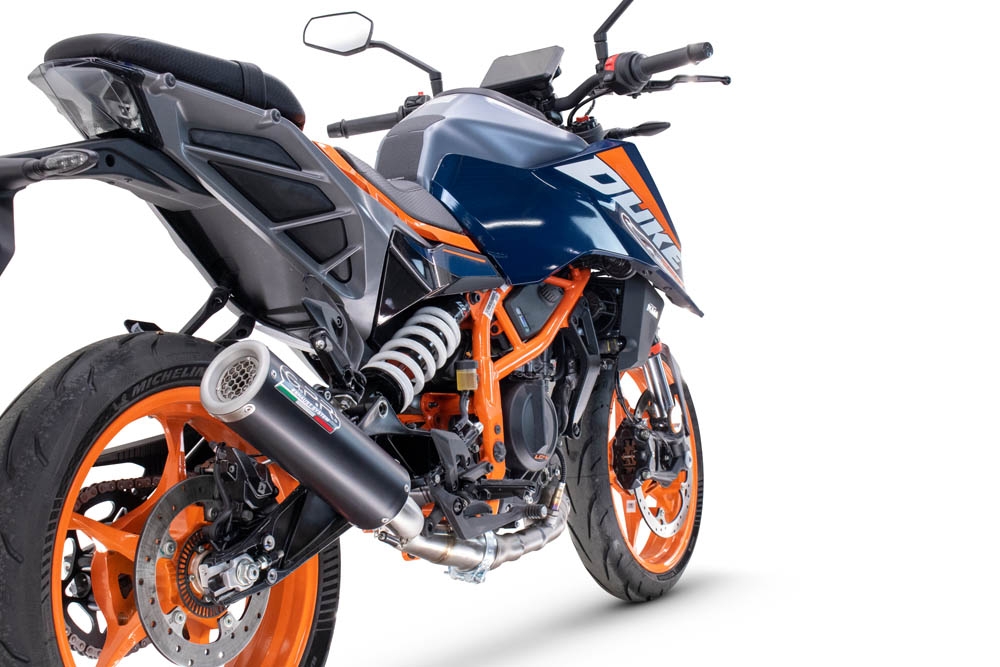 Escape compatible con Ktm Duke 125 2024-2025, M3 Black Titanium, Escape legal, homologado, silenciador con db killer desmontable y tubo de conexión específico 
