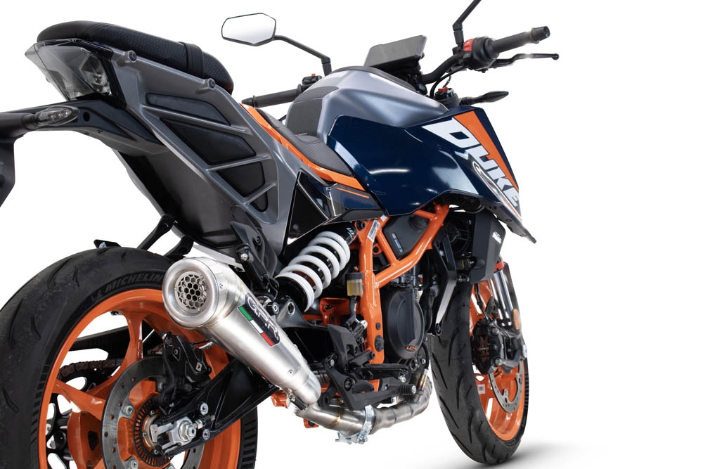 Escape compatible con Ktm Duke 390 2024-2025, Powercone Evo, Escape legal, homologado, silenciador con db killer desmontable y tubo de conexión específico 