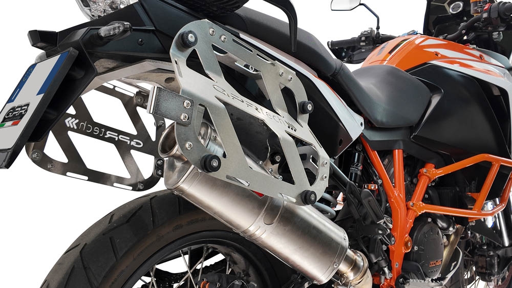 GPR TECH compatible con  Ktm Lc 8 Adventure 1090 2017/2020 e4 Par de maletas laterales en aluminio con lado derecho contorneado, color plata con portaequipajes específico Capacidad 38 LT. + 32 LT.