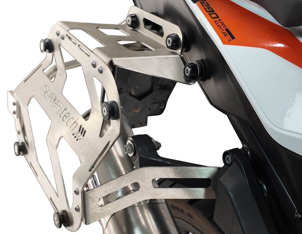 GPR TECH compatible con  Ktm Lc 8 Adventure 1090 2017/2020 e4 Par de maletas laterales en aluminio con lado derecho contorneado, color plata con portaequipajes específico Capacidad 38 LT. + 32 LT.