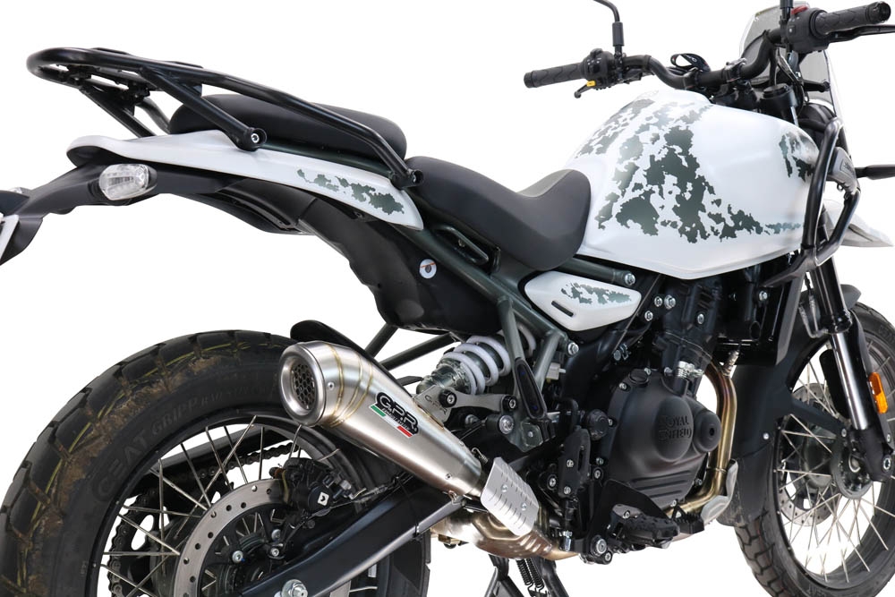 GPR escape compatible con  Royal Enfield Himalayan 450  2024-2025, Powercone Evo, Escape legal, homologado, silenciador con db killer desmontable y tubo de conexión específico 