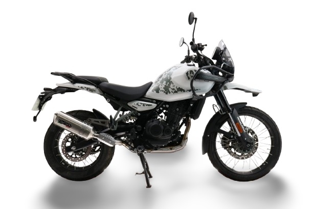 Escape compatible con Royal Enfield Himalayan 450 2024-2025, Satinox, Escape legal, homologado, silenciador con db killer desmontable y tubo de conexión específico 