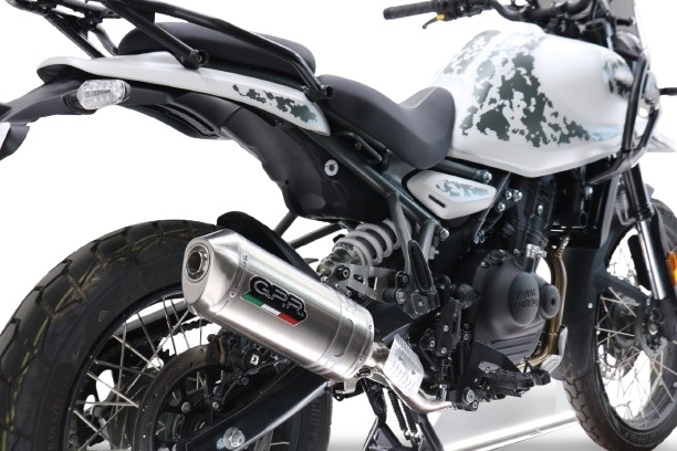 Escape compatible con Royal Enfield Himalayan 450 2024-2025, Satinox, Escape legal, homologado, silenciador con db killer desmontable y tubo de conexión específico 