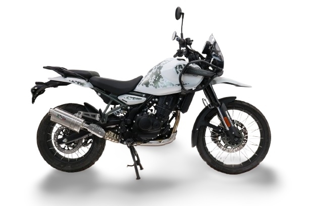Escape compatible con Royal Enfield Guerrilla 450 2024-2025, Dune Triovale Titanio, Escape legal, homologado, silenciador con db killer desmontable y tubo de conexión específico 