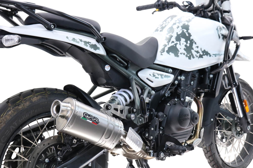 GPR escape compatible con  Royal Enfield Himalayan 450  2024-2025, Dune Triovale Titanio, Escape legal, homologado, silenciador con db killer desmontable y tubo de conexión específico 