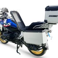 GPR TECH compatible con  BMW R 1300 GS Adventure 2023/2025 Kit tríptico fabricado en color plata, con Top case 45 Lt + Side Cases 38 Lt + 38 Lt + portaequipaje general color negro Capacidad Top case 45 Litros + capacidad maletas laterales 38 Litros + 38 L