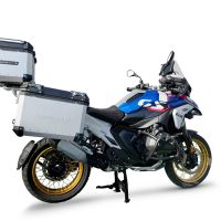 GPR TECH compatible con  BMW R 1300 GS 2023/2025 Kit tríptico fabricado en color plata, con Top case 35 Lt + Side Cases 38 Lt + 38 Lt + portaequipaje general color negro Capacidad Top case 35 Litros + capacidad maletas laterales 38 Litros + 38 Litros