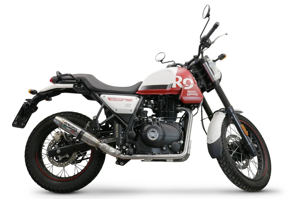Escape compatible con Royal Enfield Scram 411 2022-2024, Deeptone Inox, Escape homologado para mercados fuera de la UE 