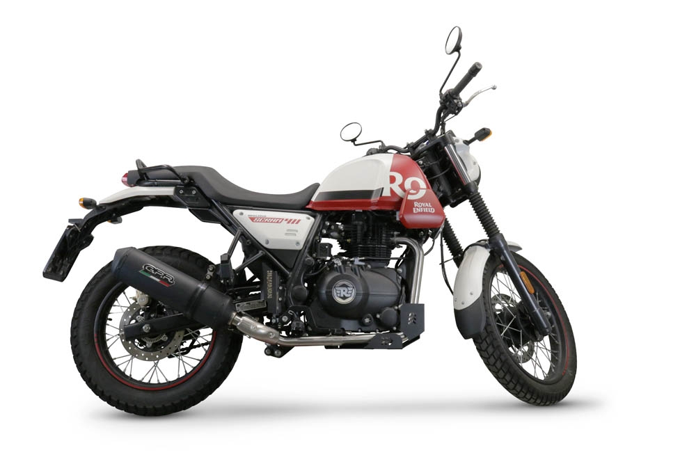 Escape compatible con Royal Enfield Scram 411 2022-2024, Ghisa , Escape legal, homologado, silenciador con db killer desmontable y tubo de conexión 