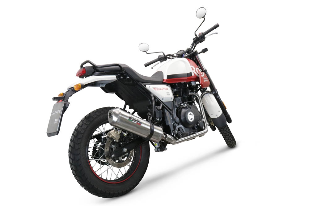 Escape compatible con Royal Enfield Scram 411 2022-2024, Satinox , Escape homologado para mercados fuera de la UE 