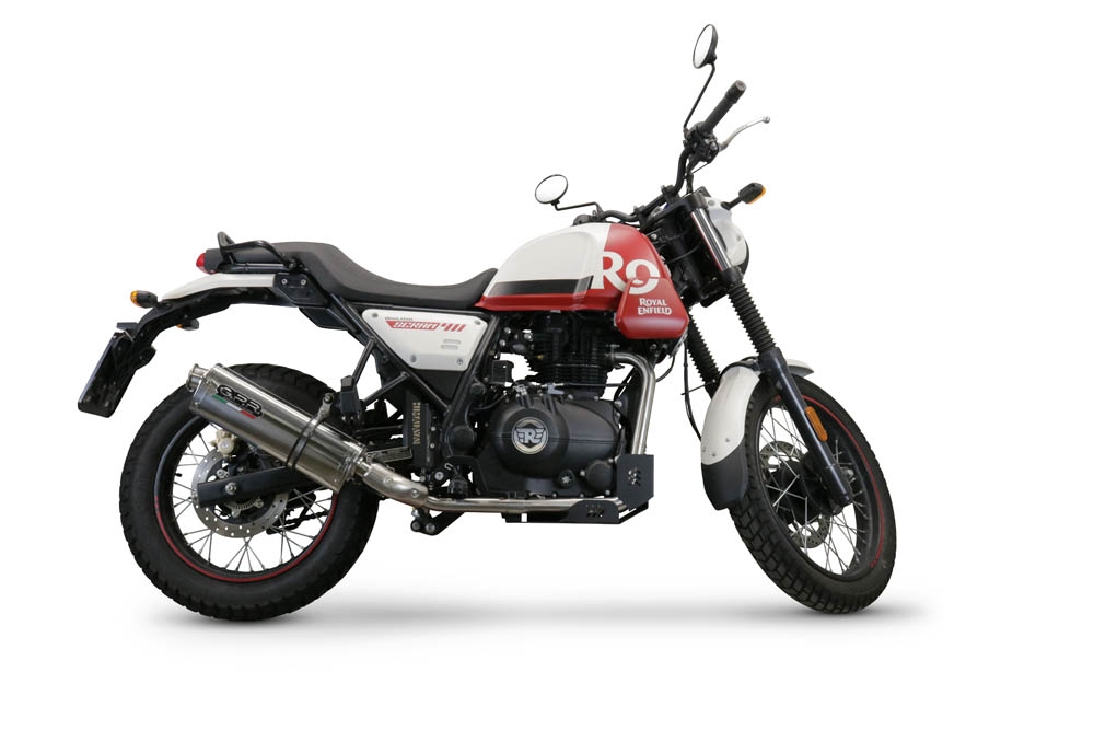 Escape compatible con Royal Enfield Scram 411 2022-2024, Trioval, Escape legal, homologado, silenciador con db killer desmontable y tubo de conexión 