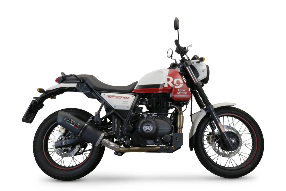 Escape compatible con Royal Enfield Scram 411 2022-2024, Furore Nero, Escape racing, silenciador con tubo de conexion, articulo sin homologacion 