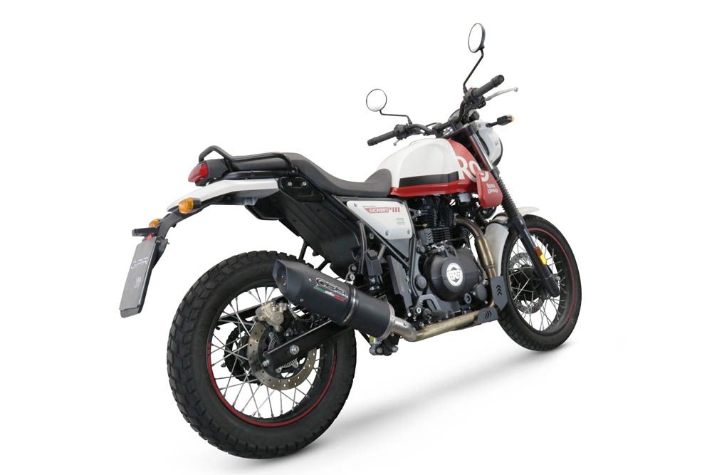 Escape compatible con Royal Enfield Scram 411 2022-2024, Furore Nero, Escape racing, silenciador con tubo de conexion, articulo sin homologacion 