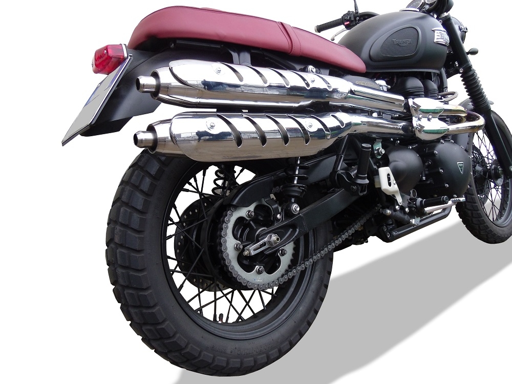 Escape compatible con Triumph Scrambler 900 2006-2014, Deeptone Inox, Par de terminales de escape homologados, con db killer extraíbles y tubos de conexión específicos 