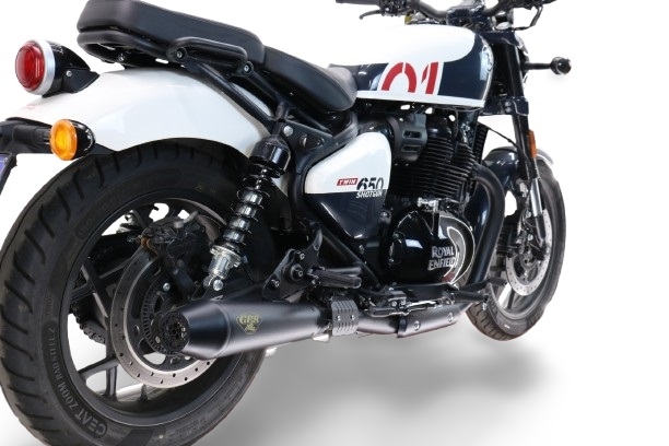 Escape compatible con Royal Enfield Shotgun 650 2024-2025, Ultracone Black, Escape doble, no legal para los países miembros de la UE, incluidos los db killers extraíbles y los tubos de unión 