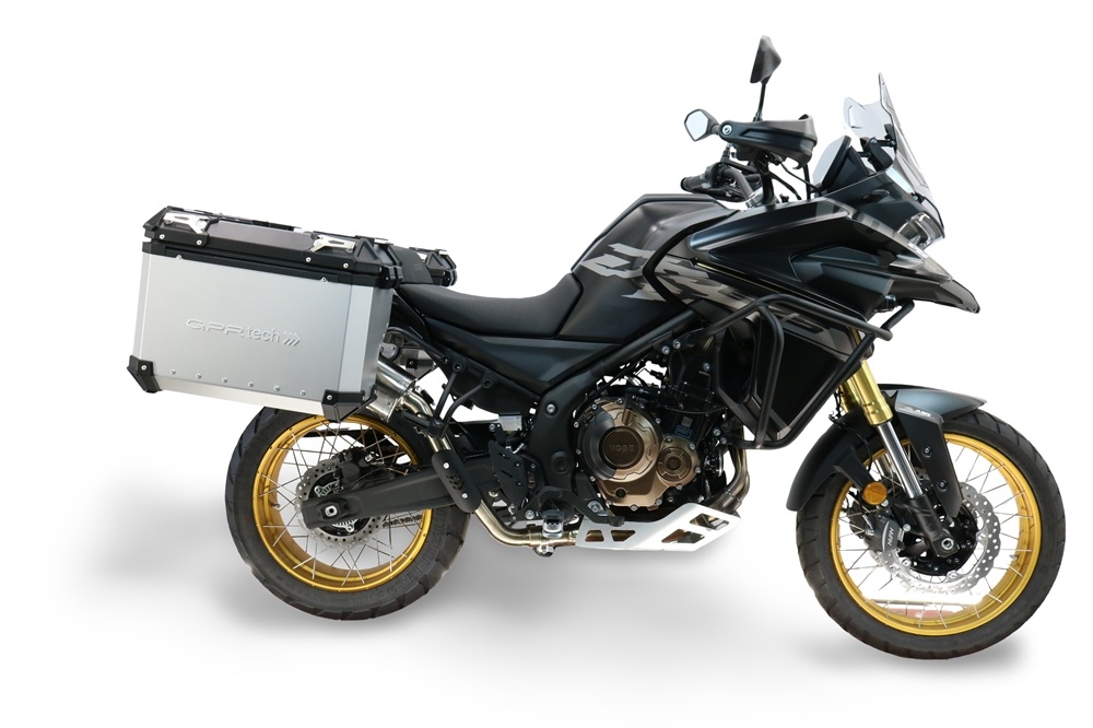 GPR TECH compatible con  Voge 625DSX 2024/2026 e5 Par de maletas laterales en aluminio con lado derecho contorneado, color plata con portaequipajes específico Capacidad 38 LT. + 32 LT.