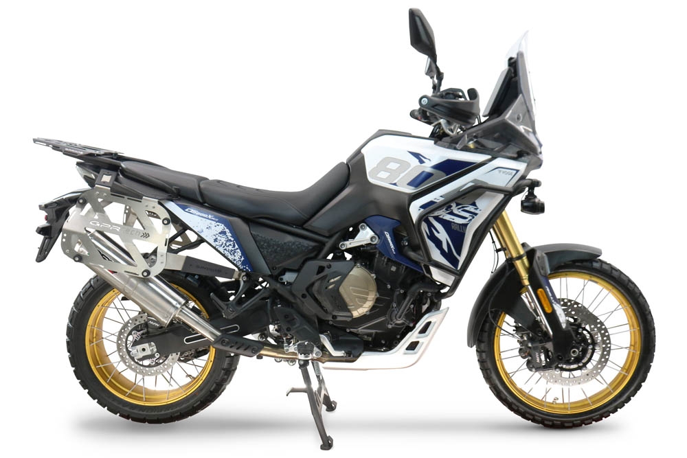 GPR TECH compatible con  Voge DS 800 Rally 2025/2026 Par de maletas laterales en aluminio con lado derecho contorneado, color negro con portaequipajes específico TECH-EVO  Capacidad 38 LT. + 32 LT.