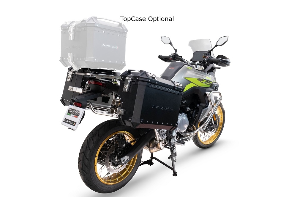 GPR TECH compatible con  Voge 900DSX 2024/2025 e5 Par de maletas laterales en aluminio color plata,con lado derecho contorneado, con portaequipajes específico color negro Capacidad 38 LT. + 32 LT.