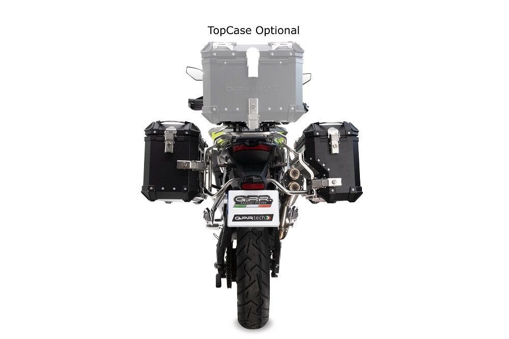 GPR TECH compatible con  Voge 900DSX 2024/2025 e5 Par de maletas laterales en aluminio color plata,con lado derecho contorneado, con portaequipajes específico color negro Capacidad 38 LT. + 32 LT.