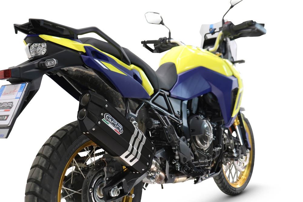 Escape compatible con Suzuki V-STROM DL 800 DE - SE 2023-2025, Hyper Sonic Black Titanium, Escape legal, homologado, silenciador con db killer desmontable y tubo de conexión específico 